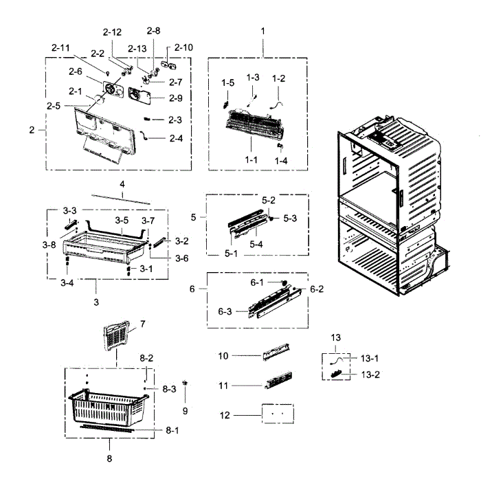 Freezer Diagram and Parts List for RF4287HARS XAA-02 Samsung Refrigerator