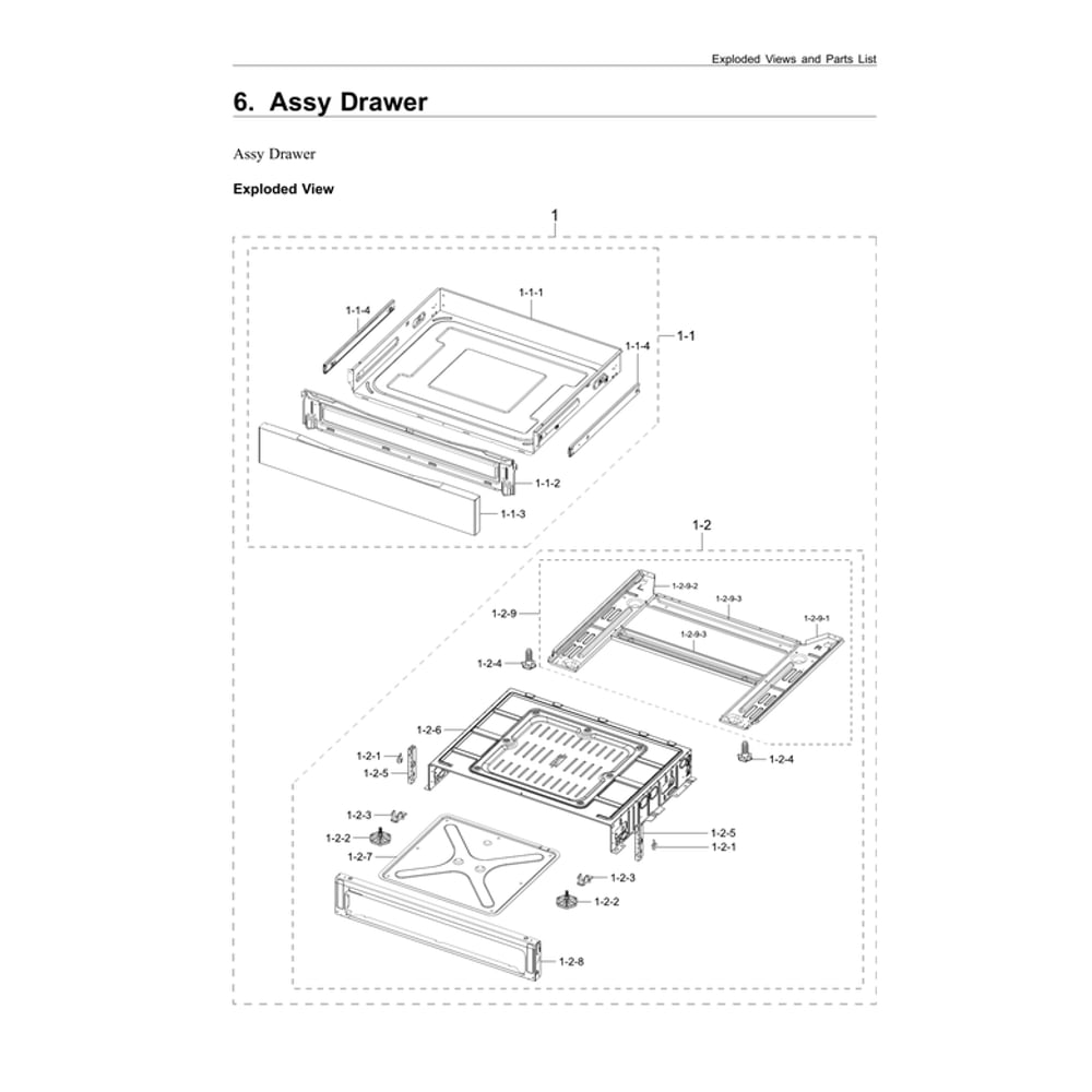 Drawer Assembly Diagram and Parts List for NX60A6711ST AA-00 Samsung Range