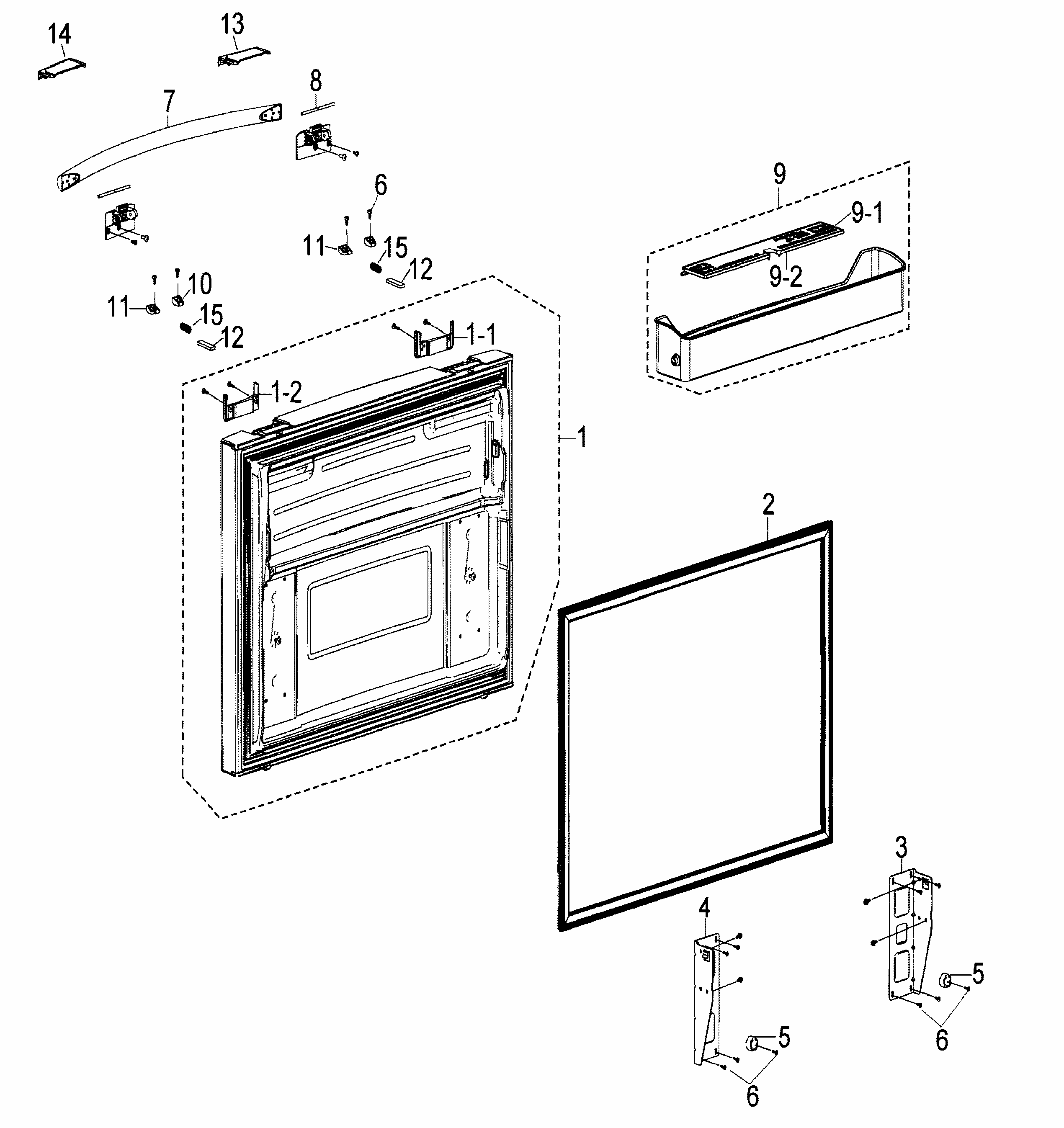 Freezer Door Diagram and Parts List for RF268ACWP XAA-0000 Samsung Refrigerator