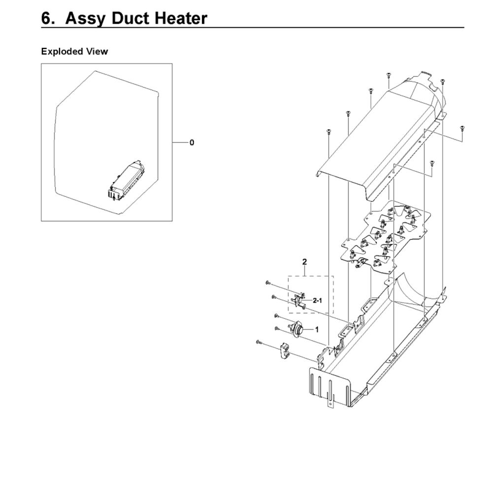 Assembly Duct Heater Diagram and Parts List for DVE54R7200V A3-00 Samsung Dryer
