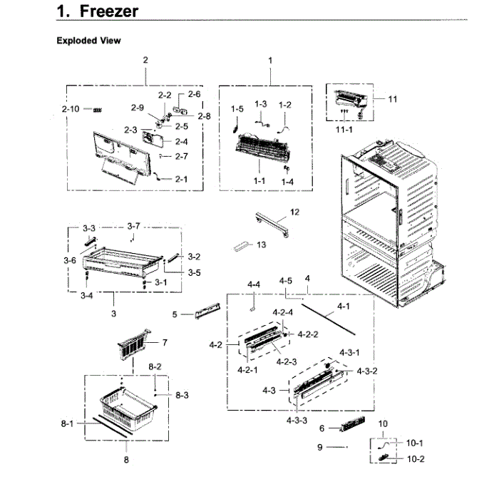 Freezer Diagram and Parts List for RF28JBEDBSR AA-04 Samsung Refrigerator