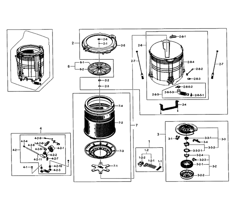 Tub Assy Diagram and Parts List for WA5451ANP XAA-0002 Samsung Washer