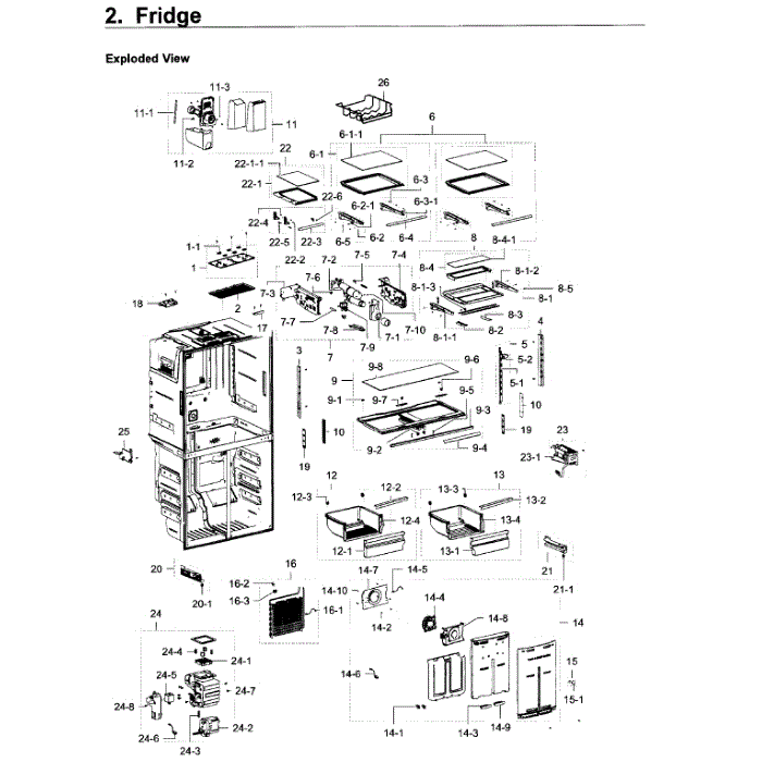 Fridge Diagram and Parts List for RF22K9381SR AA-00 Samsung Refrigerator