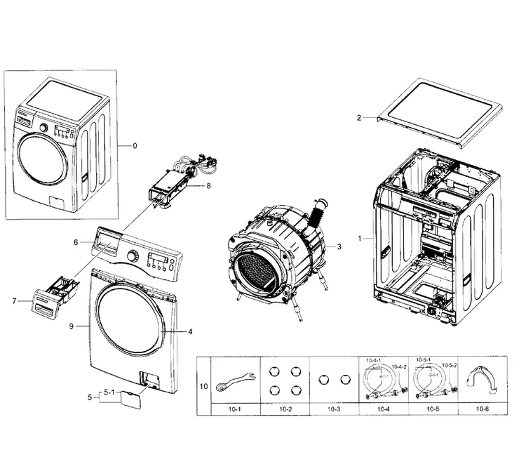 Main Section Diagram and Parts List for WF350ANR XAA-0002 Samsung Washer
