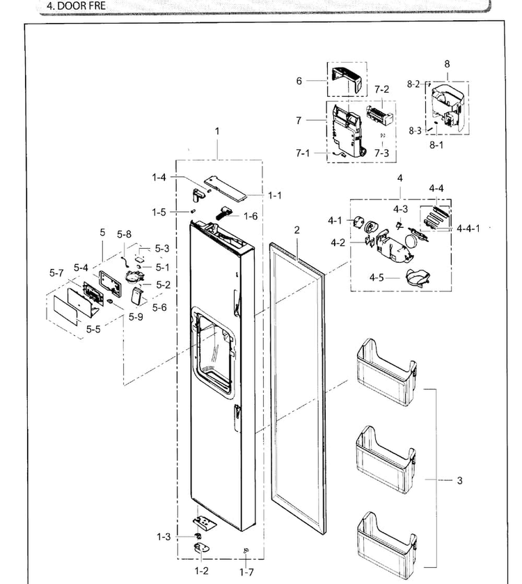 Door-freezer Diagram and Parts List for RH25H5611SR AA-0002 Samsung Refrigerator