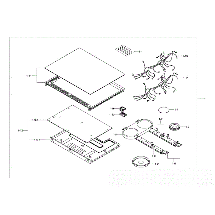 Cooktop Assembly Diagram and Parts List for NE58F9710WS AA-00 Samsung Range