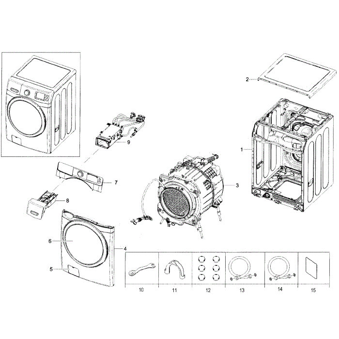 Main Assembly Diagram and Parts List for WF45H6100AP A2-00 Samsung Washer