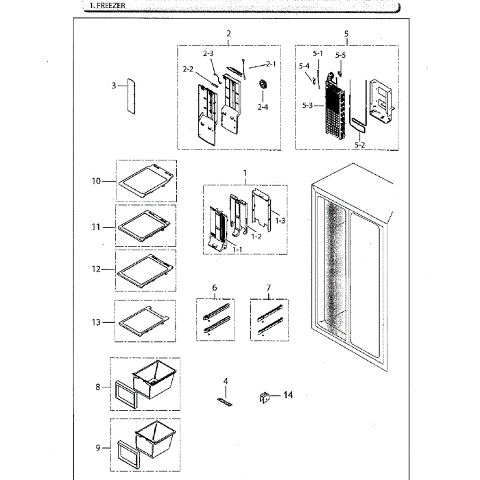 Freezer Diagram and Parts List for RS25H5111SR AA-02 Samsung Refrigerator