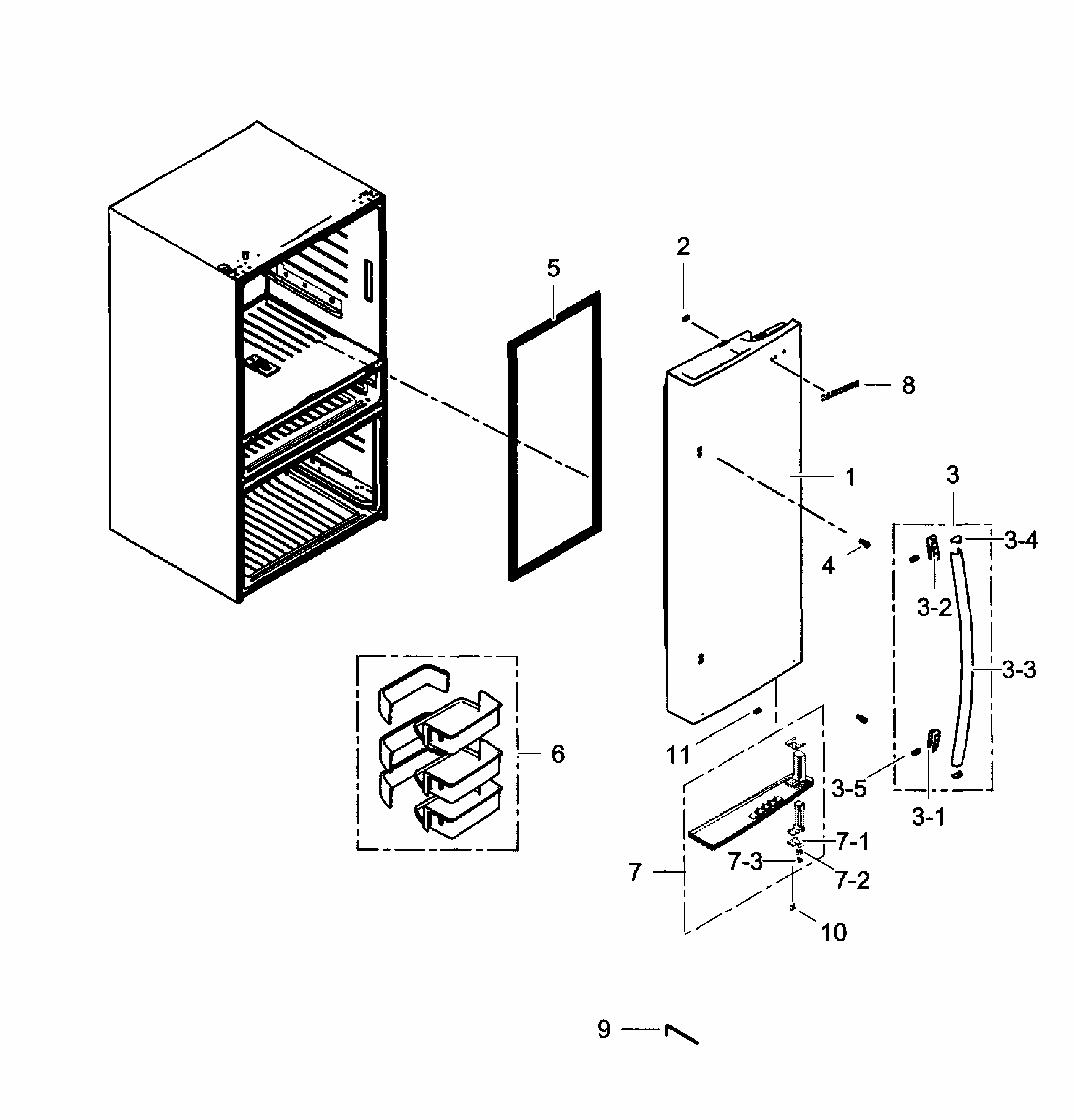 Right Door Diagram and Parts List for RF31FMEDBBC AA-0000 Samsung Refrigerator