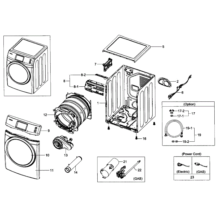 Main Assembly Diagram and Parts List for DV457GVGSWR AA-02 Samsung Dryer