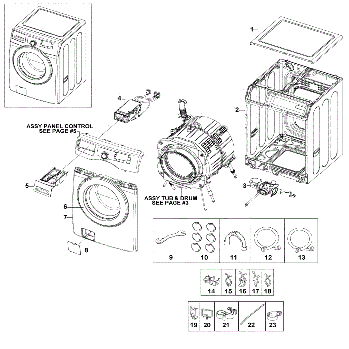 Main Assembly Diagram and Parts List for WF220ANW XAA-01 Samsung Washer