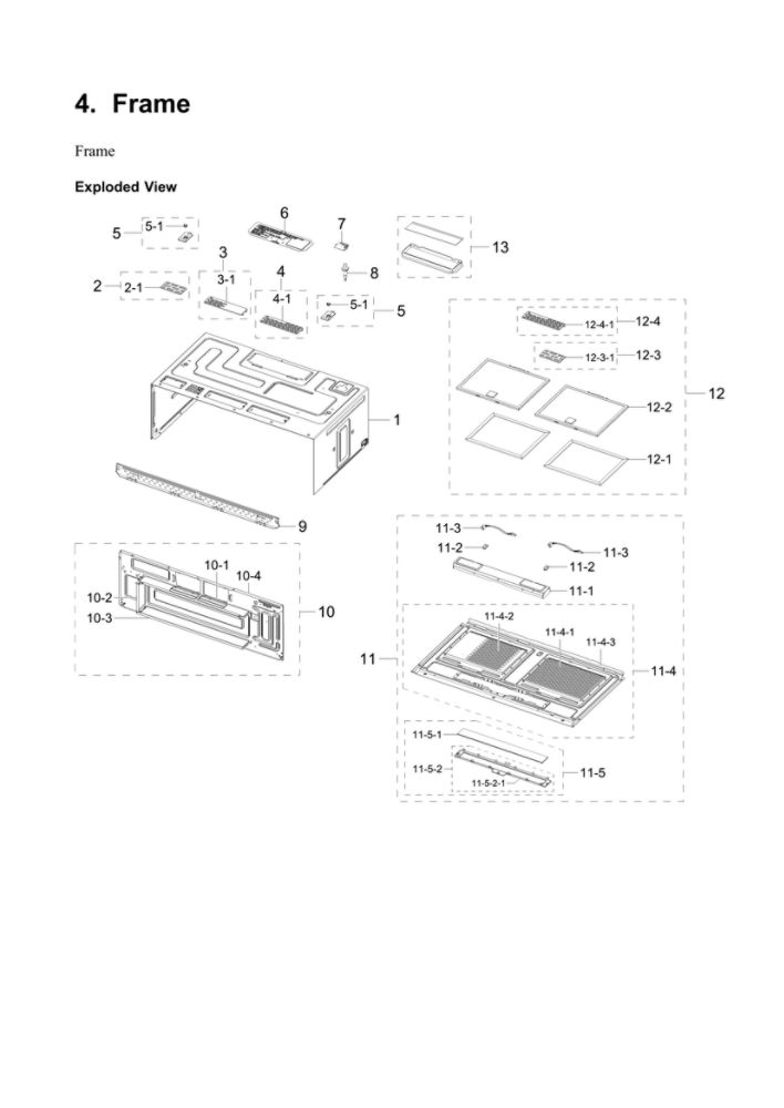 Frame Assembly Diagram and Parts List for ME11A7510DG AA-00 Samsung Microwave