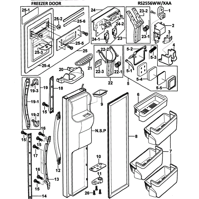 Base Assembly Diagram and Parts List for RS2556WW XAA-00 Samsung Refrigerator
