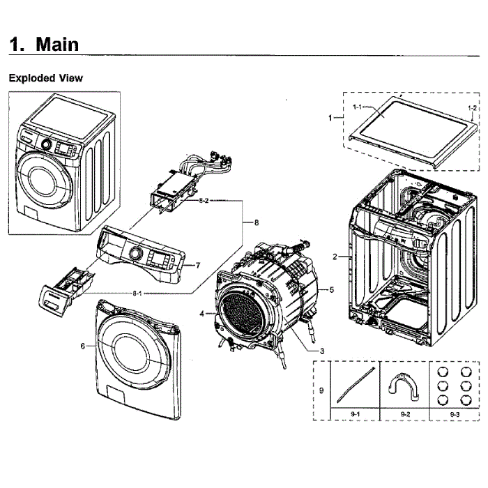 Main Assembly Diagram and Parts List for WF45M5500AP A5-00 Samsung Washer