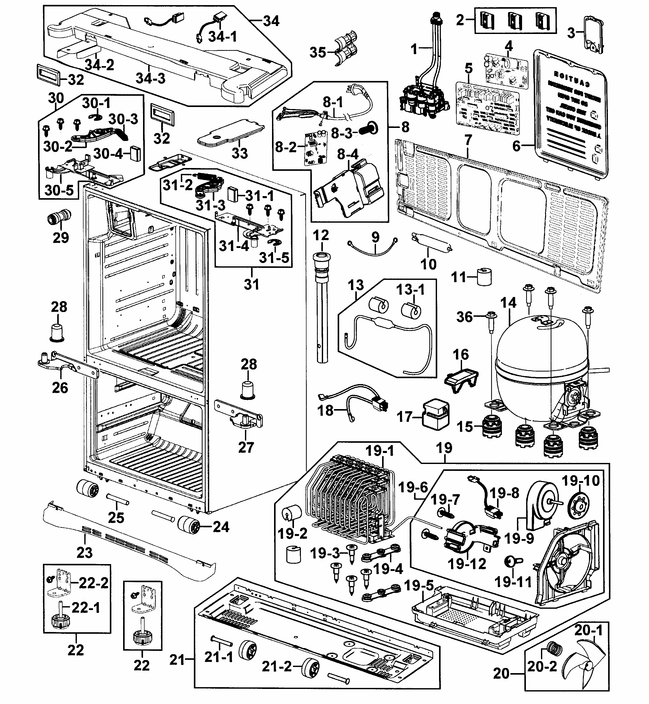 Cabinet Diagram and Parts List for RF267AZPN XAA-0000 Samsung Refrigerator