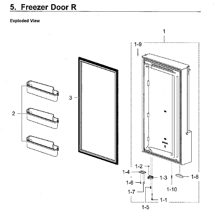 Freezer Door R Diagram and Parts List for RF28K9380SG AA-01 Samsung Refrigerator
