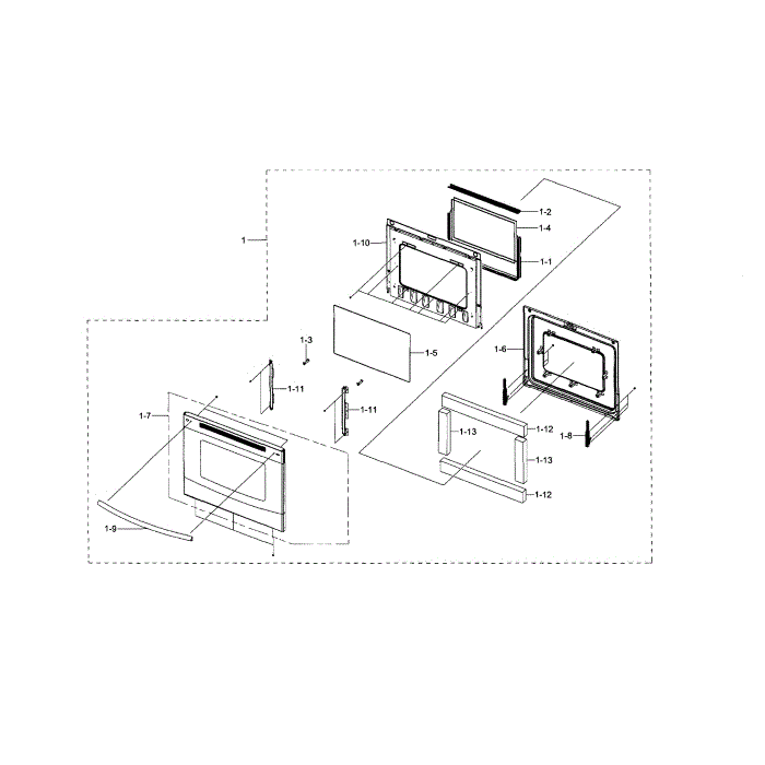 Door Diagram and Parts List for NE595R0ABBB AA-01 Samsung Range