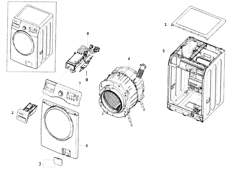 Main Assy Diagram and Parts List for WF350ANR XAA-0000 Samsung Washer