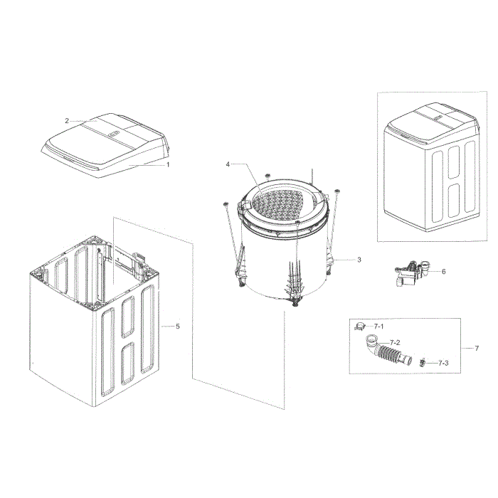 Main Assembly Diagram and Parts List for WA50K8600AW A2-00 Samsung Washer