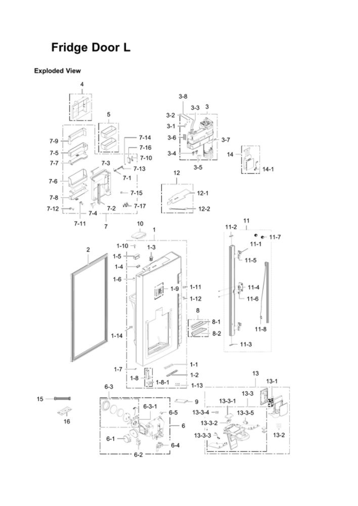 Left Refrigerator Door Parts Diagram and Parts List for RF34H9960S4 AA-07 Samsung Refrigerator