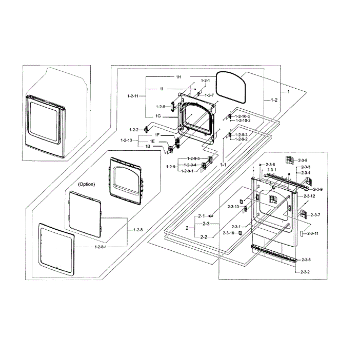 Frame Front And Door Diagram and Parts List for DV45H7000GW A2-00 Samsung Dryer