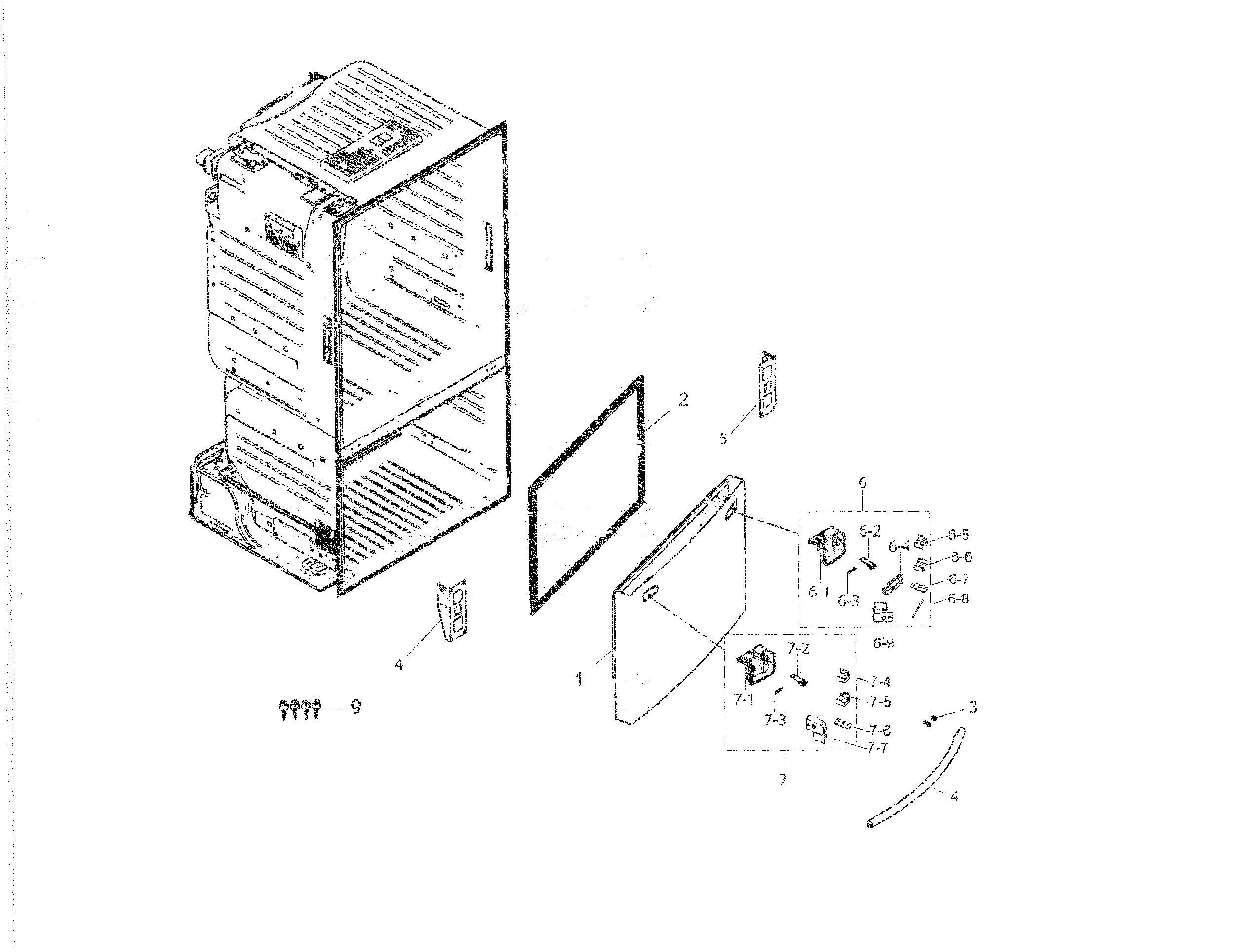 Freezer Door Diagram and Parts List for RF263TEAEBC AA-0003 Samsung Refrigerator