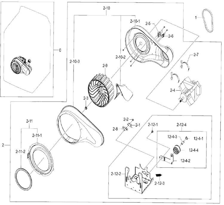 Motor/duct Diagram and Parts List for DV48J7770EW A2-0000 Samsung Dryer