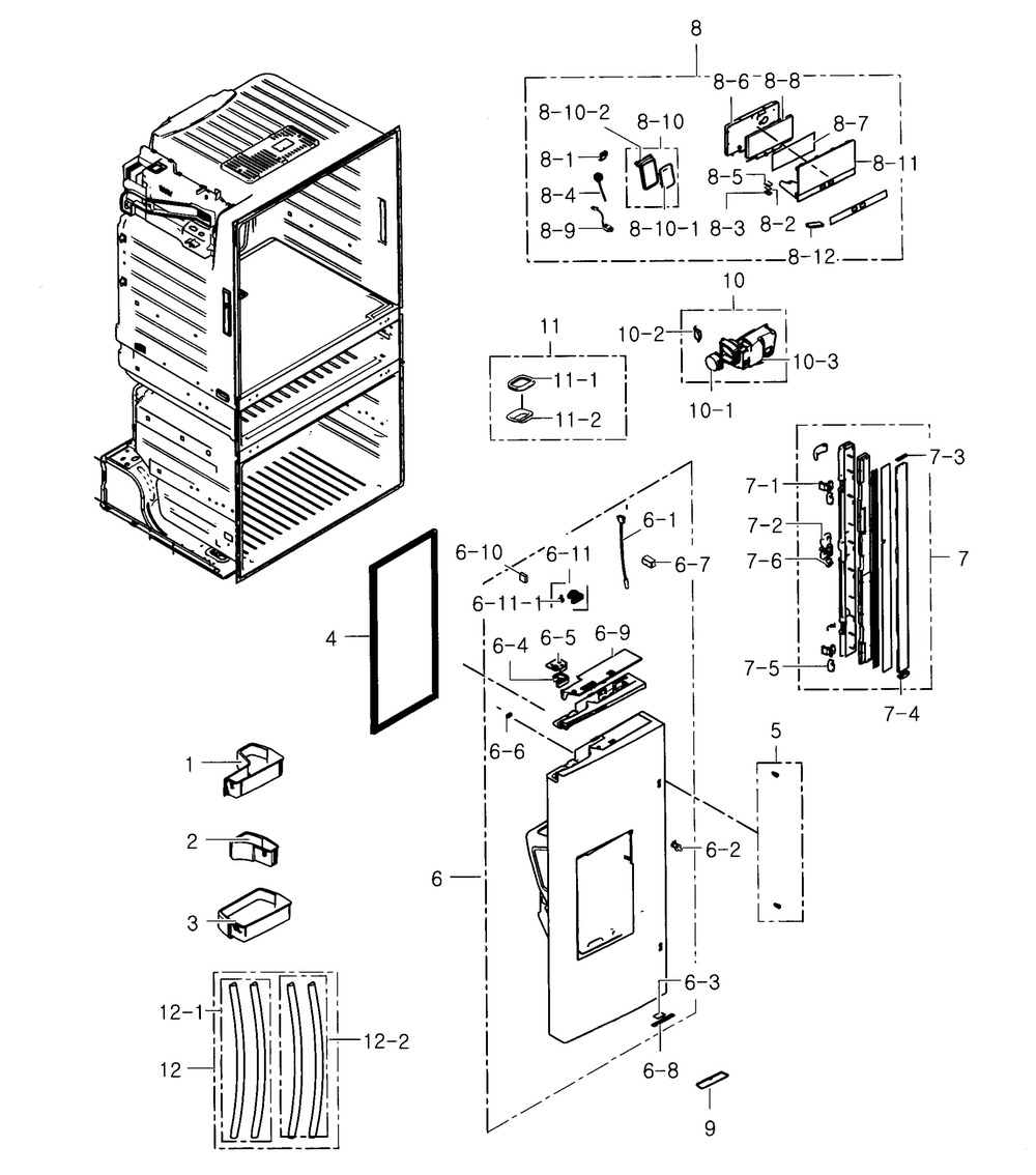 Refrigerator Door L Diagram and Parts List for RF25HMEDBWW AA-0002 Samsung Refrigerator