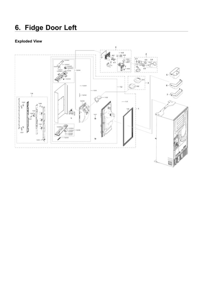 Left Refrigerator Parts Diagram and Parts List for RF22NPEDBSR AA-03 Samsung Refrigerator
