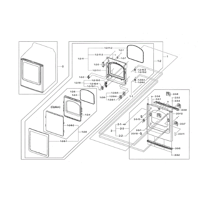Front Frame / Door Diagram and Parts List for DV45H7000EP A3-01 Samsung Dryer
