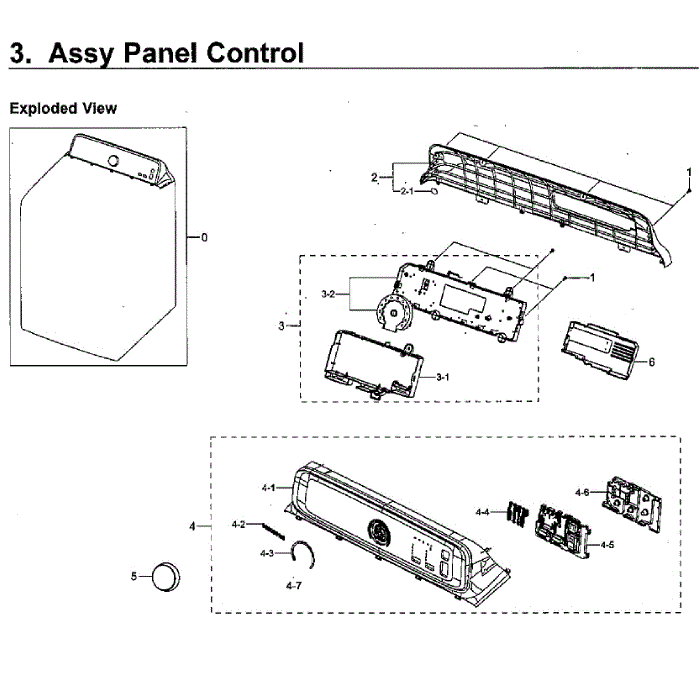 Control Panel Diagram and Parts List for WA40J3000AW A2-12 Samsung Washer