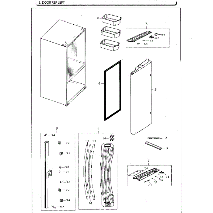 Door-Ref L Diagram and Parts List for RF260BEAESG AA-02 Samsung Refrigerator