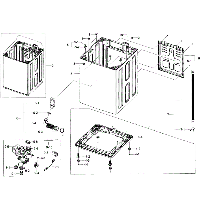 Frame Assembly Diagram and Parts List for WA50F9A7DSW A2-01 Samsung Washer