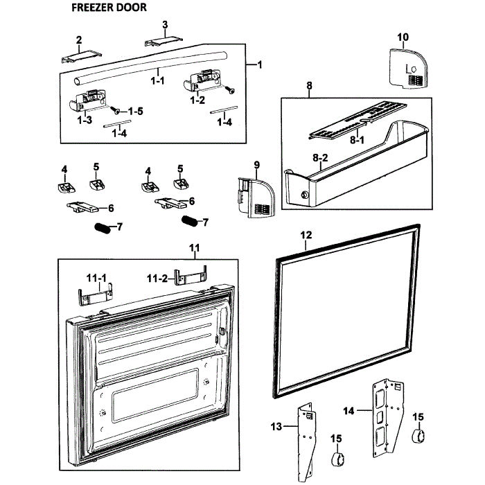 Freezer Door Diagram and Parts List for RF26VABWP XAA-00 Samsung Refrigerator