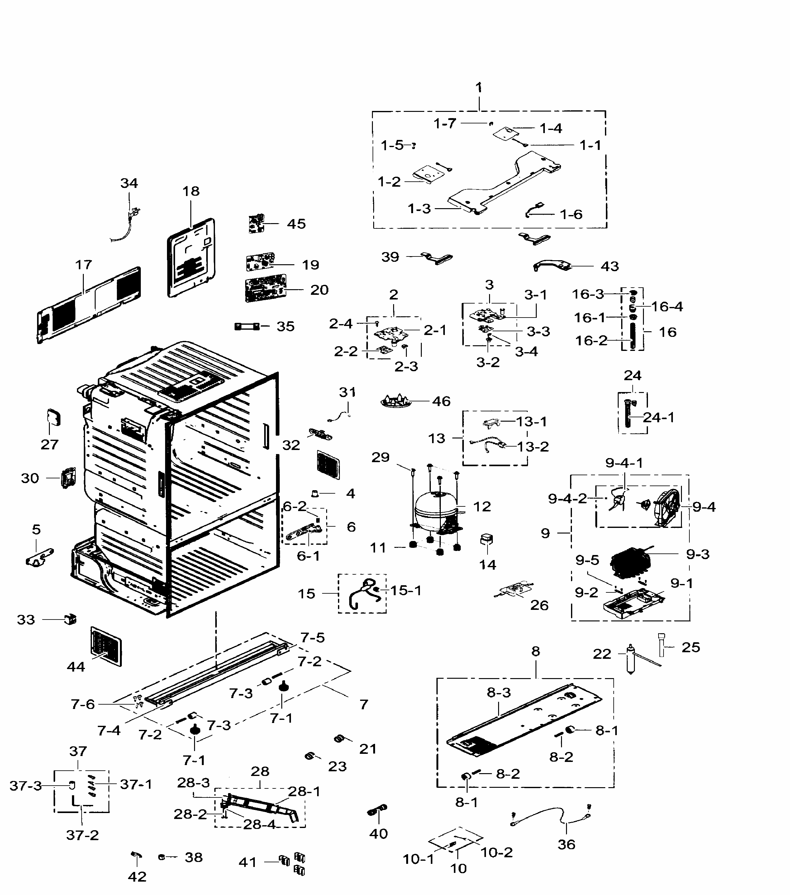 Cabinet Diagram and Parts List for RF30HDEDTSR AA-0008 Samsung Refrigerator