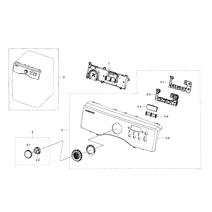 Control Panel Diagram and Parts List for DV36J4000GW A3-00 Samsung Dryer