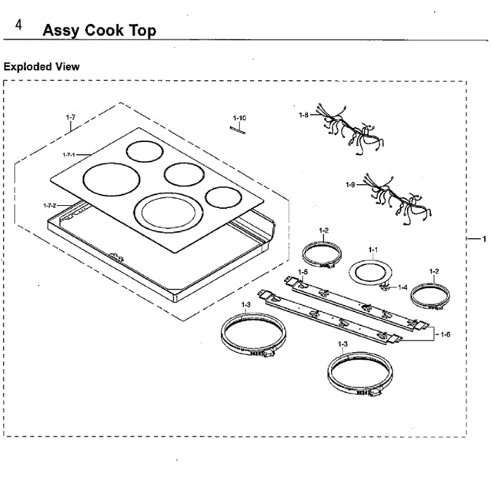 Cook Top Diagram and Parts List for NE59M4310SS AA-00 Samsung Range