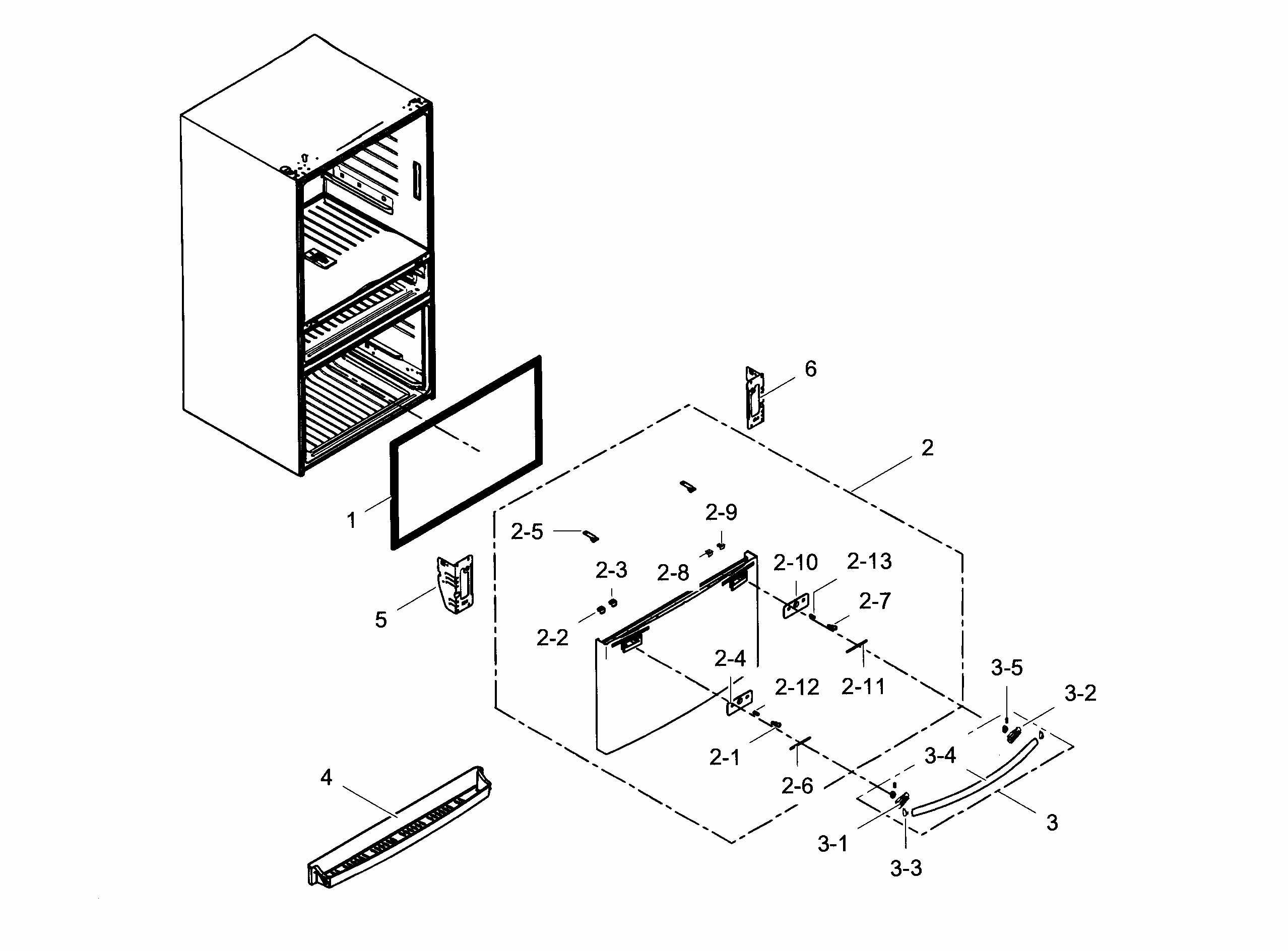 Freezer Door Diagram and Parts List for RF28HMEDBSR AA-0004 Samsung Refrigerator