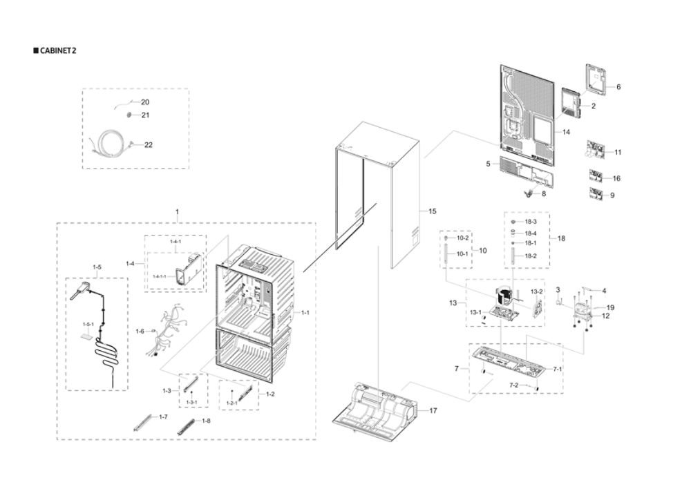 Cabinet 2 Diagram and Parts List for RF27T5501SR AA-53 Samsung Refrigerator