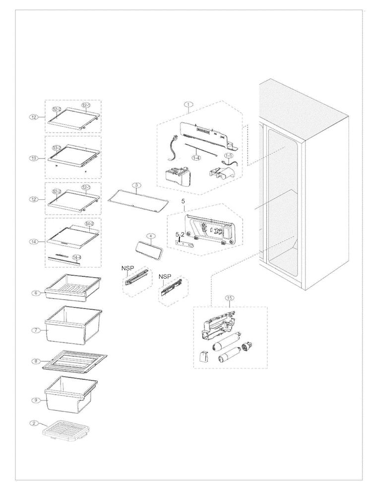 Refrigerator Diagram and Parts List for RS261MDRS XAA-0001 Samsung Refrigerator