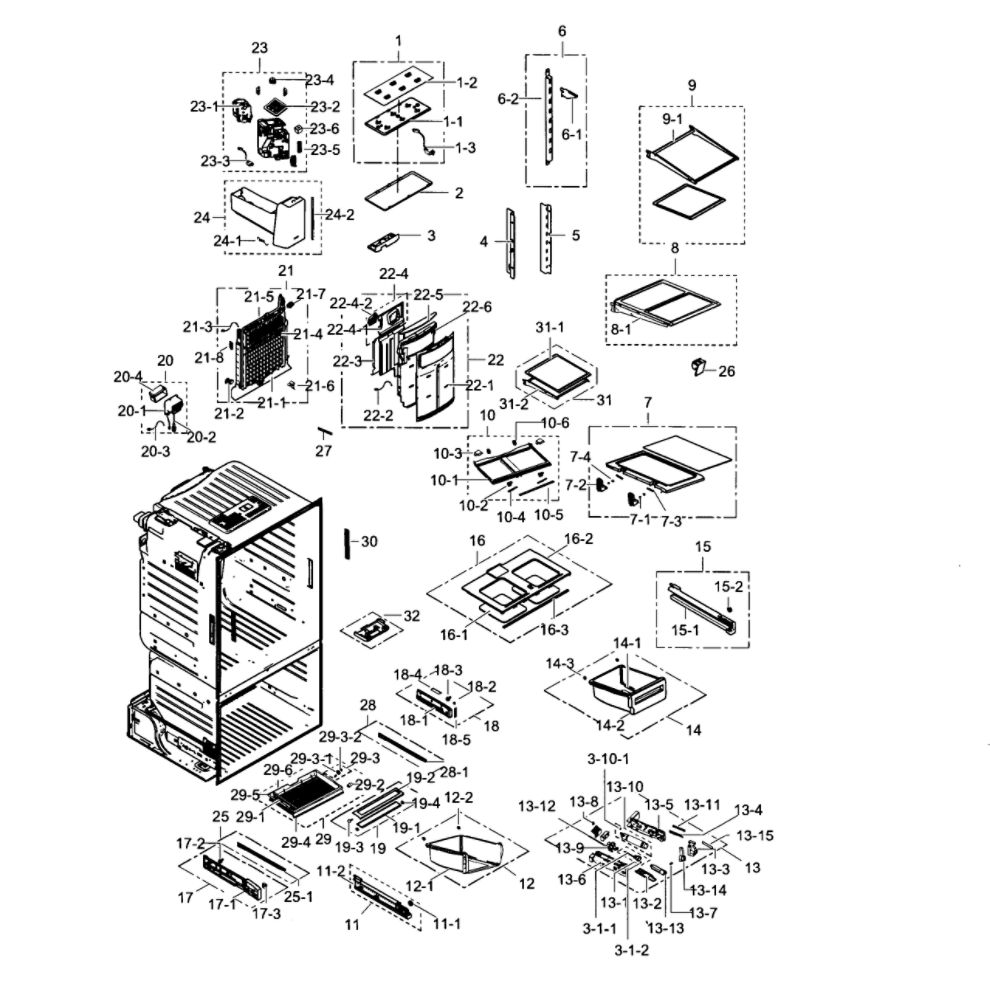 Fridge Diagram and Parts List for RF28HFEDTBC AA-03 Samsung Refrigerator