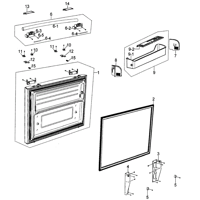 Freezer Door Diagram and Parts List for RF266AZWP XAA-00 Samsung Refrigerator