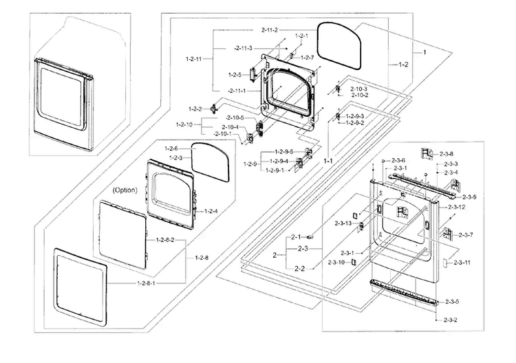 Frame Front & Door Diagram and Parts List for DV45H7200EW A2-0000 Samsung Dryer