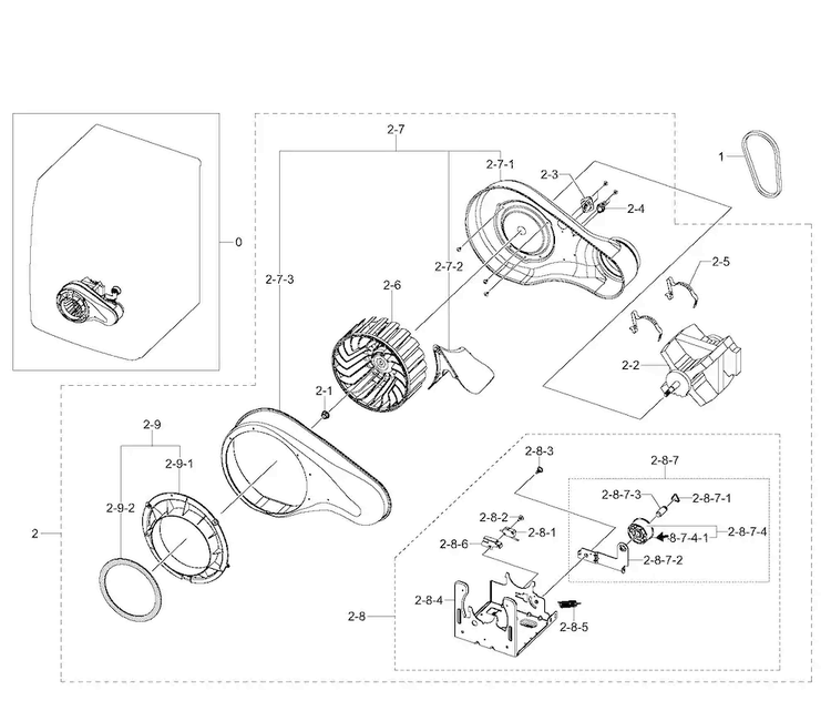 Motor Duct Diagram and Parts List for DV395ETPASU A1-0000 Samsung Dryer