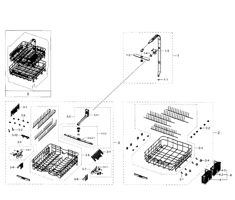 Baskets Diagram and Parts List for DW80J7550UW AA-0001 Samsung Dishwasher