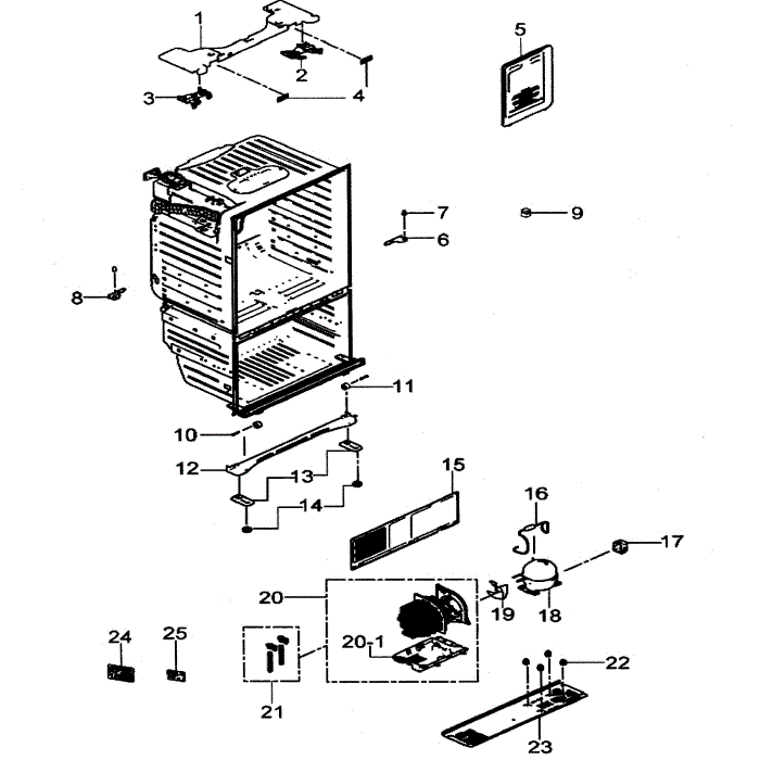 Cabinet Diagram and Parts List for RFG297HDBP XAA-00 Samsung Refrigerator