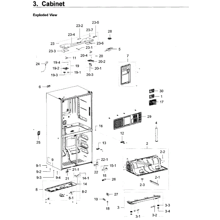 Cabinet Diagram and Parts List for RF22K9581SR AA-01 Samsung Refrigerator