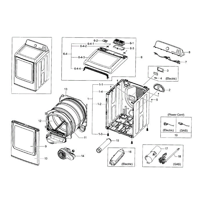 Main Assembly Diagram and Parts List for DV45H7000EW A2-00 Samsung Dryer