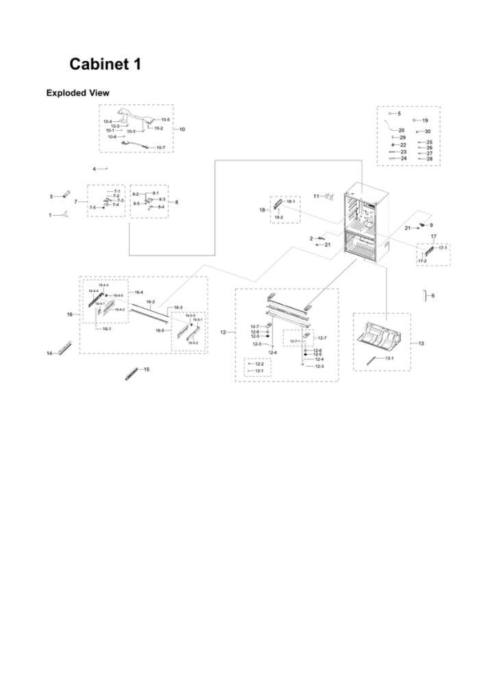 Cabinet 1 Diagram and Parts List for RF23R6201SG AA-50 Samsung Refrigerator