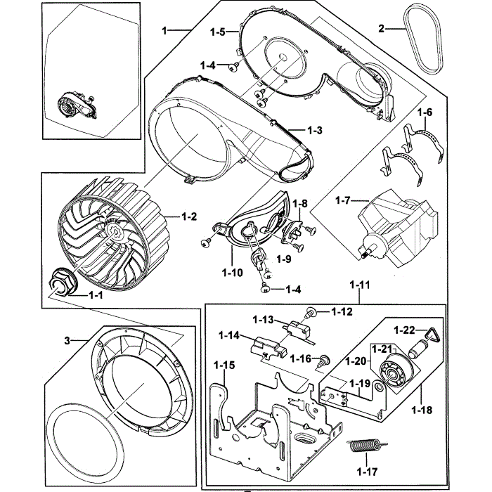 Motor Assembly Diagram and Parts List for DV328AGG XAA-00 Samsung Dryer
